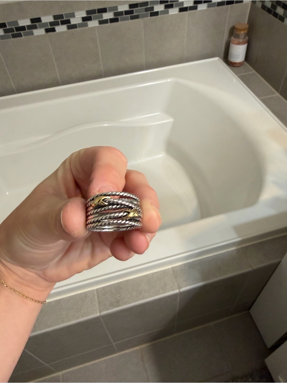 David Yurman Two-Tone Twisted Cable Ring with Gold Accents
